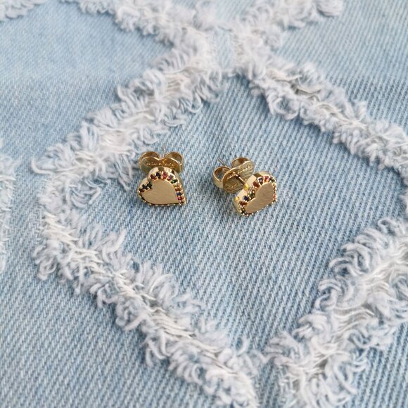 Kate Spade Take Heart Gold Multi Color Stud Earrings Trendy Jewelry - Picture 3 of 4